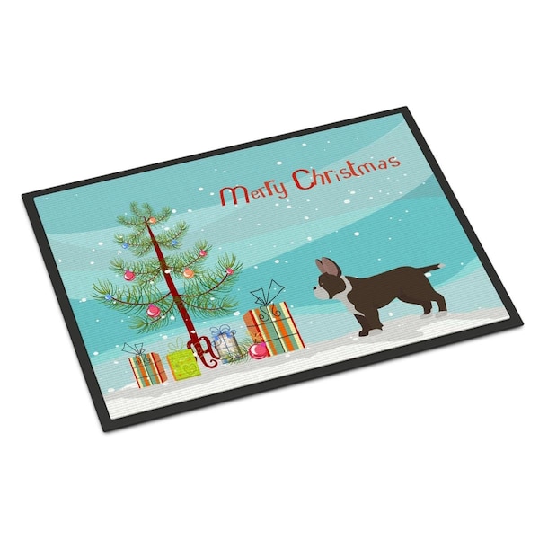 Carolines Treasures 24 x 36 in. Black French Bulldog Pit Bull Mix Christmas Tree Indoor or Outdoor Mat CK3829JMAT - main